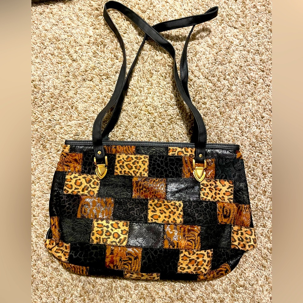 Leopard Print Black Handbag
